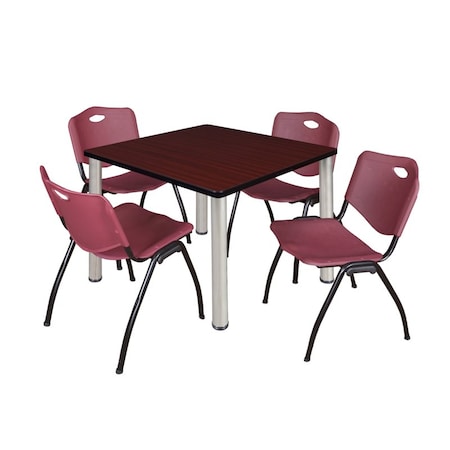 Kee Kee Square Table & Chair Set, Wood, Metal, Plastic Top, Mahogany TB4242MHBPCM47BY